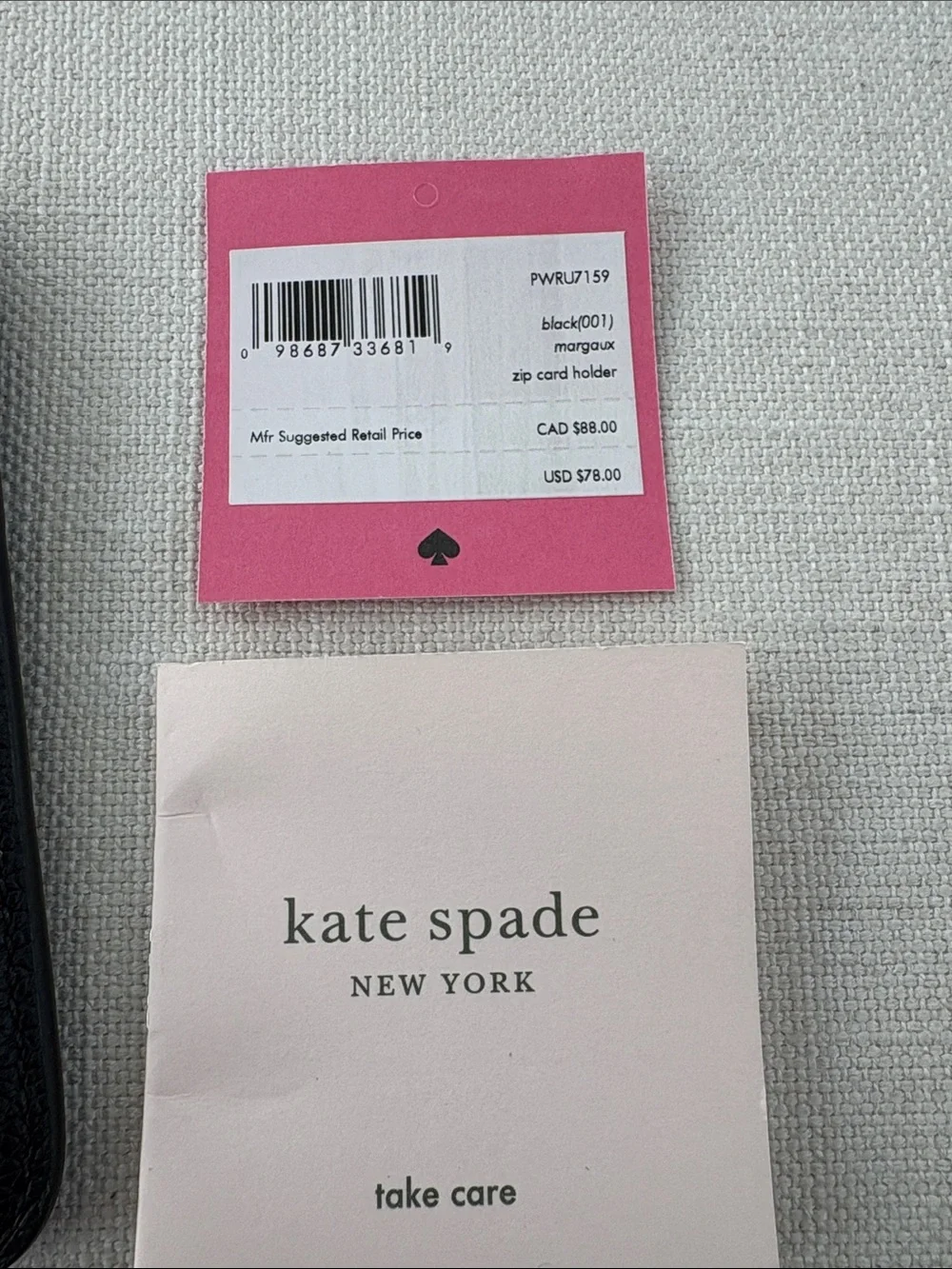 kate spade Margaux Black Zip Card Holder. NWT